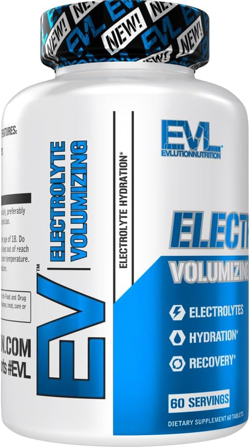 Evlution Nutrition Volumizing Electrolyte Hydration Tablets - 60 Servings - Rapid Rehydration Supplement with 8 Key