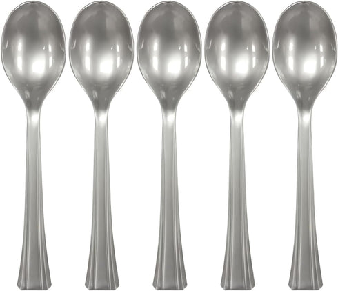Lillian Tablesettings 48 Count Premium Plastic Soup Spoon, Silver