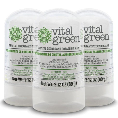 Vital Green Crystal Potassium Alum Deodorant, Unscented Mineral Deodorant for Men, Women & Athletes, 2.12oz