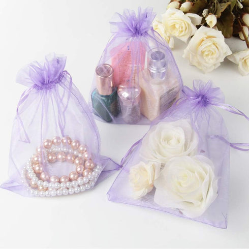 Wudygirl 100pcs Lavender Sheer Organza Bags 5 x 7 Inch Drawstring for Jewelry, Lipstick, Favors