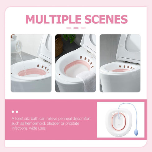 Portable Sitz Bath Basin with Flush for Postpartum and Postoperative Care, Foldable Pink Wash Basin for Pregnant Women