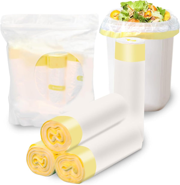 7 Gallon Trash Bags, 60 Count, Medium Kitchen Garbage Bags with Drawstring for Quick Packing, Waste Basket Liners