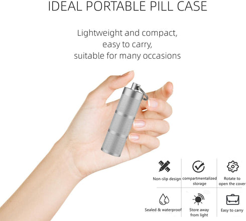 Waterproof Keychain Pill Holder, Compact Portable Pill Box with 3 Compartments for Daily Medication, Silver
