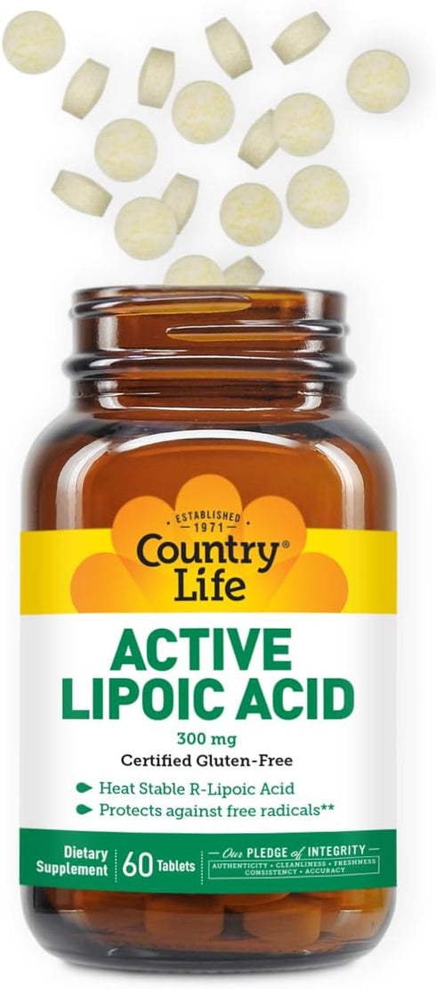 Country Life R-Alpha Lipoic Acid Complex 300mg, Antioxidant Support, No Yeast, Gluten, Milk
