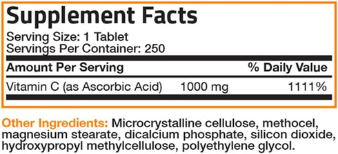 Bronson Vitamin C 1000 mg, 250 Tablets, Sustained Release Premium Non-GMO Ascorbic Acid
