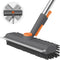 Floor Scrub Brush with Long Handle, Household Cleaning Brush with Right Angled Bristle & Scraper, 360° Swivel Heads