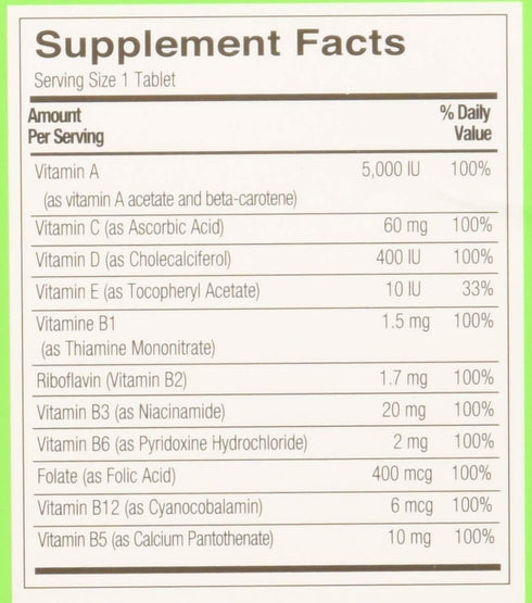 Shot B Energy Multivitamin Supplement, Green Tablet, 60 Count