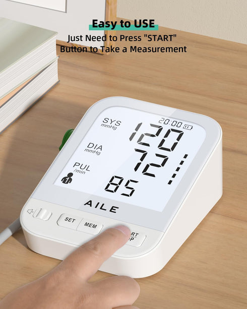Blood Pressure Monitor for Home Use: AILE Machine with Large LCD Backlit Screen and Adjustable Comfort Cuff