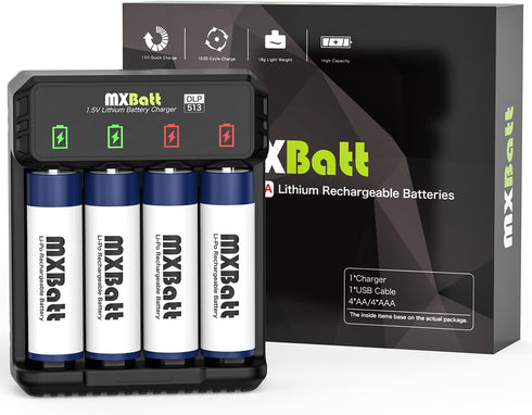 Rechargeable AA Batteries 1.5V 3400mWh High Capacity, 4 Packs with 2H Fast Smart Charger, 1500 Cycles