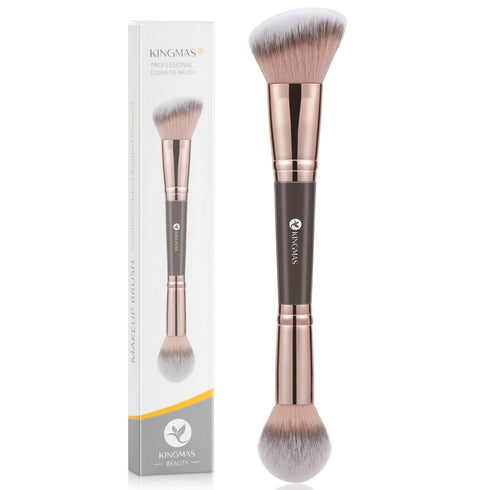 KINGMAS Foundation Makeup Brush, Double-ended Angled/Round Top Contour Brush for Liquid Powder, Concealer Cream Blush