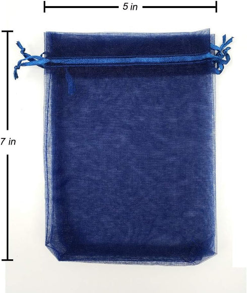 Stratalife 5X7 Sheer Organza Bags with Drawstring, 100 Pcs Navy Blue Gift Baggies for Wedding Party Favor