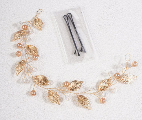 Sither Bridal Leaf Headband, Gold Hair Vine Headband for Wedding Flower Girl, Boho Hair Accessory