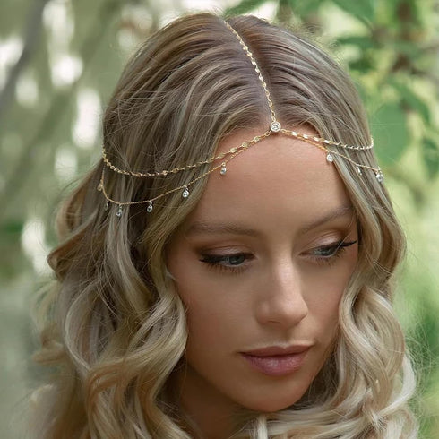 STONEFANS Silver Rhinestone Head Chain Jewelry, Bride Headpiece Wedding Hair Accessories for Women and Girls