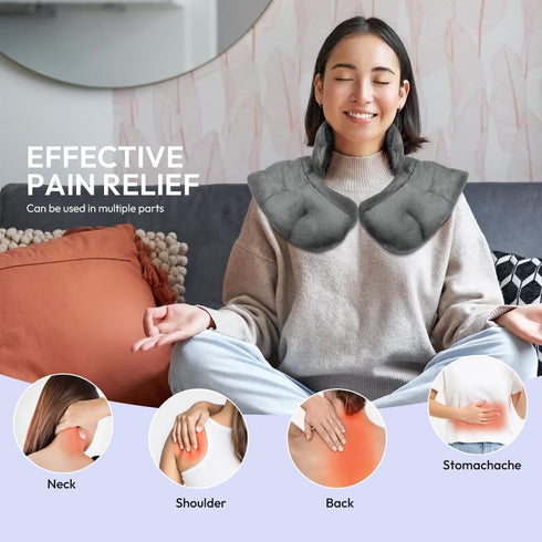 Microwavable Heating Pad for Neck and Shoulders, Weighted Moist Wrap for Pain Relief, Hot & Cold Compress, Grey