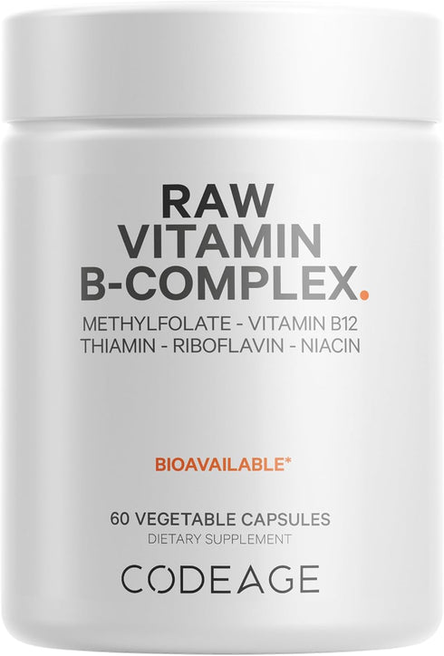 Codeage Raw Vitamin B-Complex Supplement - Essential B Vitamins with Probiotics, Digestive Enzymes, 2-Month Supply - 60