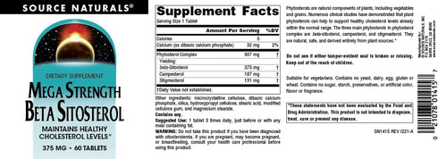 Source Naturals Mega Strength Beta Sitosterol 375mg - 60 Tablets