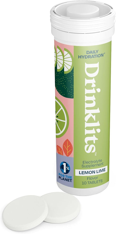 Drinklits Lemon Lime Electrolyte Tablets for Hydration | Great Taste - Natural Flavor - 0g Sugar | Single Tube (10