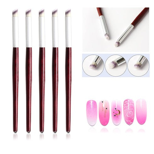JERCLITY 5pcs Nail Gradient Brush Set with Red Wooden Handle, Nail Drawing Brush UV Gel Design Builder Painting Pen