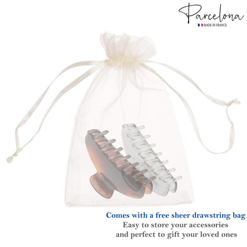 Parcelona French Basic Medium 3 1/2" Celluloid Claw Clips, Durable Styling Hair Accessories (Shell and Clear)