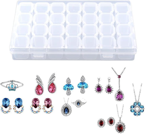 Hakeeta 28 Pill Organizer - Medicine Organizer - Vitamin Organizer - Plastic - Clear - Slots - Adjustable Jewelry