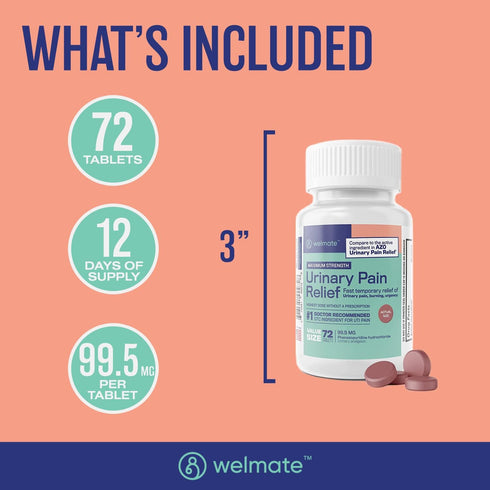 WELMATE Urinary Pain Relief | UTI Relief | Fast Acting Bladder Discomfort & Pain Relief | 72 Count