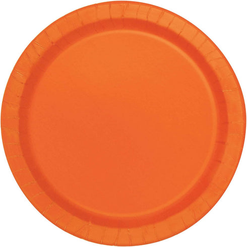 Pumpkin Orange Round Disposable Paper Dinner Plates - 16 Pieces, 9'' - Perfect for Parties, Weddings & Events