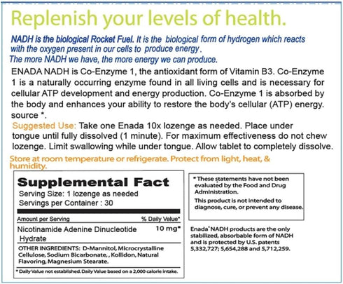 ENADA 10X NADH Supplement for Active Lifestyle | Natural Energy Booster for Jet Lag, Athletic Performance & Studying |