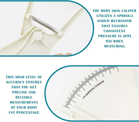 Body Fat Calipers, Professional Dual Spring Calipers & Body Fat Tape Measure Tool for Fitness Measurement (White)