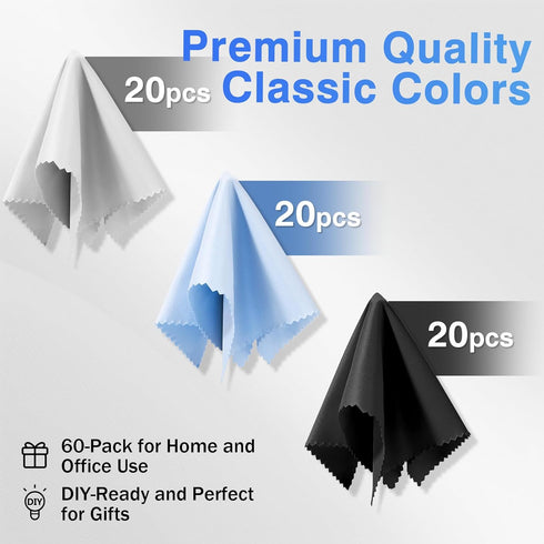 Zeefpod 60-Pack 6x7 Inch Microfiber Cleaning Cloths for Glasses, Premium Lens Cleaning Cloth for Screens, Cameras