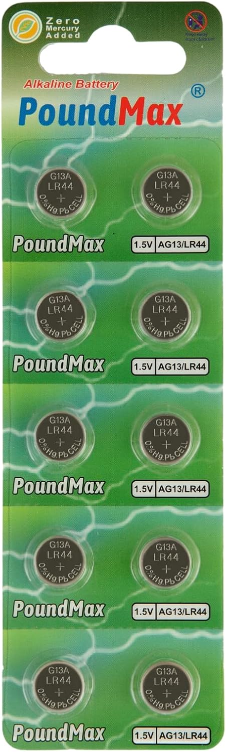 PoundMax 10 AG13 LR44 1.5 x V Alkaline Button Cell Battery