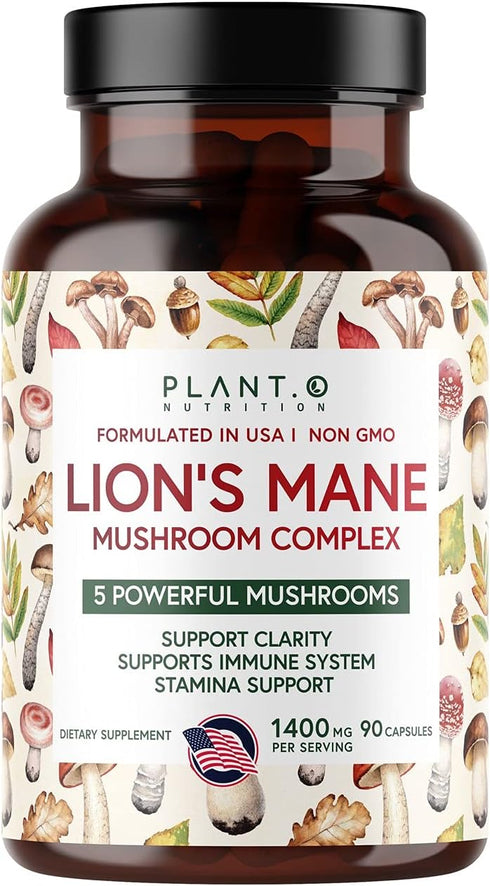 Plant.O Premium Lion's Mane Supplement, All Natural Nootropics Brain Supplement, 90 Caps