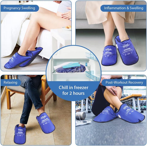 Foot Ice Pack Slippers Hilph for Plantar Fasciitis 2 Packs, Reusable Hot Cold Gel Ice Slipper for Foot and Broken Toes