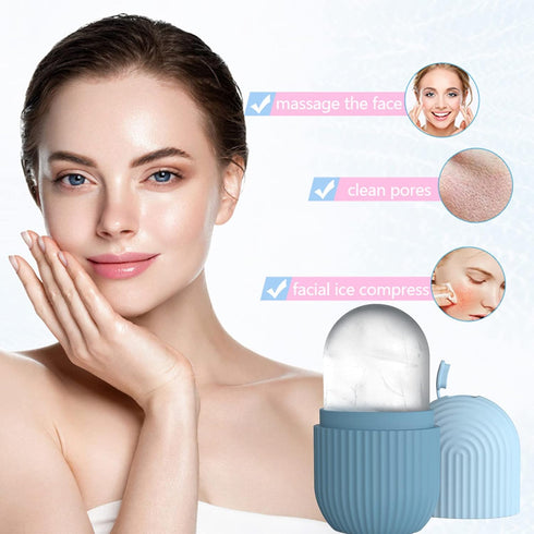 Ice Face Roller - Reusable Silicone Mold for Facial Massage - Light Blue Striped Skin Care Tool