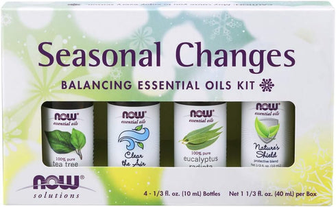 NOW Essential Oils Seasonal Changes Aromatherapy Kit, 4x10ml with Tea Tree, Eucalyptus, Clear the Air, Nature’s Shield
