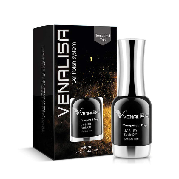VENALISA 12ML No Wipe Tempered Top Coat, Scratch Resistant High Gloss Soak Off Clear Gel Nail Polish 0.43 OZ