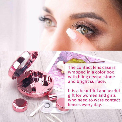 Contact Lens Case, Cute Bling Stars Holder Travel Kit with Remover Tool and Mirror (Pink)