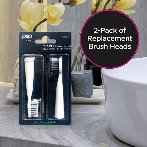 Pop Sonic Replacement Toothbrush Heads (Pack of 2) - Super Soft Dupont Tynex Nylon Bristles for Go Sonic.