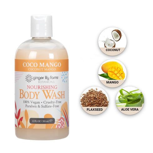 Ginger Lily Farms Botanicals Nourishing Body Wash, Coco Mango, 12 Fl Oz, 100% Vegan & Cruelty-Free
