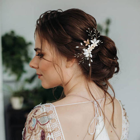 inSowni 18 Pack Gold Flower Bridal Wedding Hair Side Combs, U-shaped Pearls Hair Pins Accessories for Bridesmaids