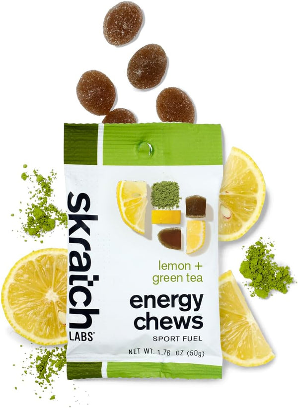Skratch Labs Energy Chews | Energy Gummies for Running, Cycling, and Sports Performance | Matcha + Lemon (10 Pack)