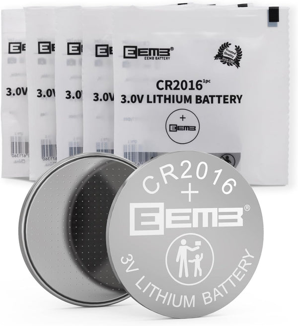 EEMB 5 Pack CR2016 Battery, 3V Lithium Button Coin Cell Batteries for Key FOBs, Watches, Toys