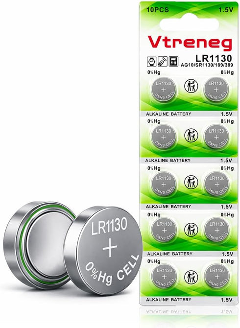 Vtreneg 10 Pack LR1130 Battery L1131F LR54 L1131C 189 389 390 AG10 1.5V