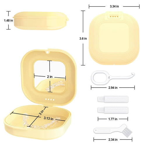 Retainer Case with Mirror and Vent Holes, Cute Holder for Invisalign, Aligner, Night Guard, Slim Case with Tool
