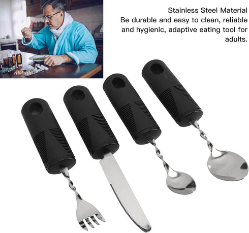 Weighted Utensils Set for Parkinsons Patients, Adaptive Silverware for Hand Tremors, 4Pcs Spoon Fork Knife Built Up