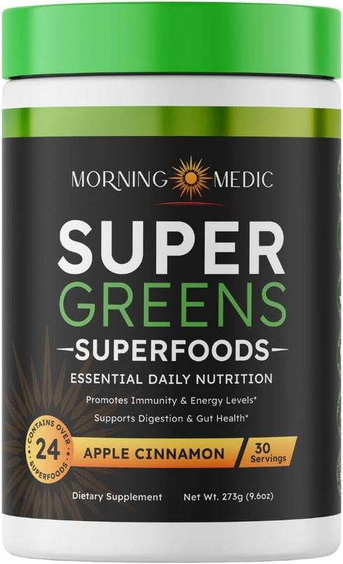 Super Greens Powder with 24+ Superfoods - Supports Immunity & Energy Levels, Apple Cinnamon Flavor