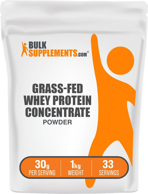 BulkSupplements.com Grass Fed Whey Protein Powder - Unflavored, Gluten Free, 30g per Serving, 1kg (2.2 lbs)