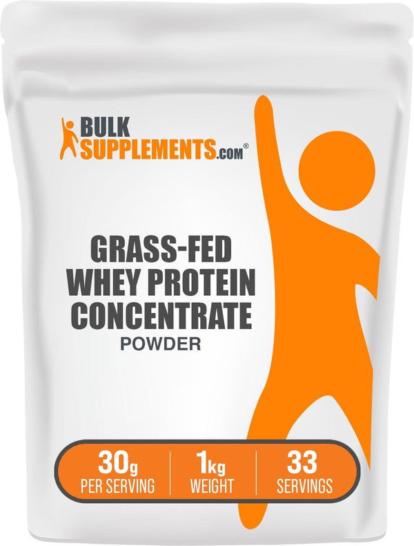 BulkSupplements.com Grass Fed Whey Protein Powder - Unflavored, Gluten Free, 30g per Serving, 1kg (2.2 lbs)