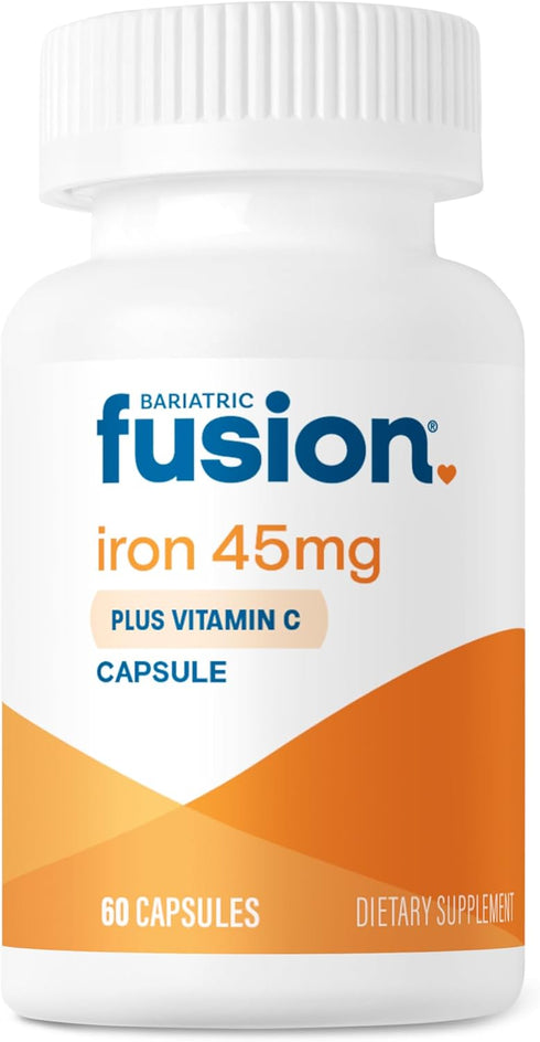 Bariatric Fusion Iron Supplement 45mg with Vitamin C, 1 Per Day, 60 Count, Non-GMO, Gluten, Dairy and Soy Free