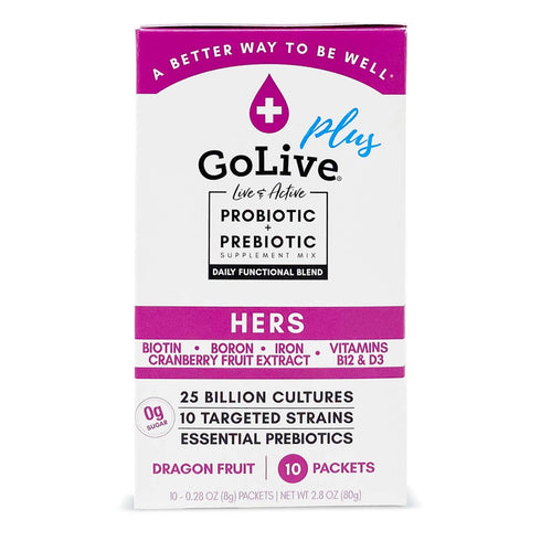 GoLive Hers for Women Sugar-Free Synbiotic (Probiotic & Prebiotic); +25 Billion CFUs; 10 Clinical Strains. Formulated and Recommended by Doctors and Dietitians for Digestion, Metabolism, Immunity.