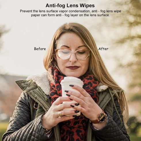 Pre-Moistened Anti-Fog Lens Wipes, 6inch x 5inch, for Eye Glasses (100 Pack) - Anti-Fog Wipes